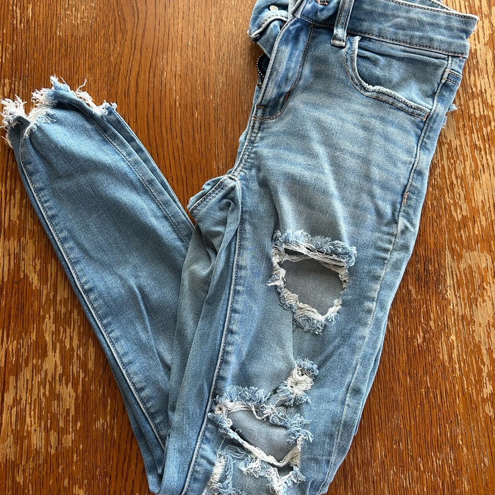 American Eagle Outfitters Blue Jeggings with Distressed Details